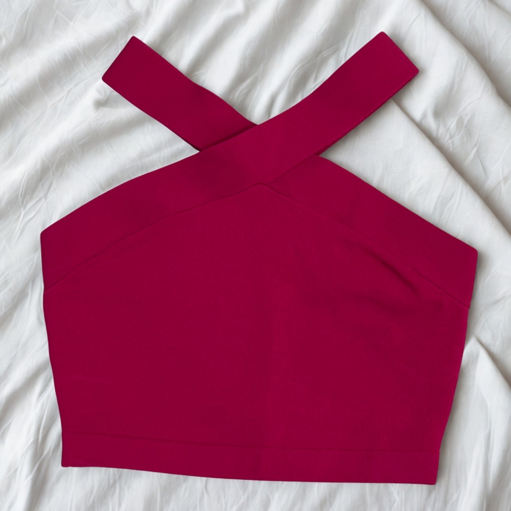 Aritzia Babaton Sculpture Knit Cross Crop Top | Granita Pink | NWT | Size S - Picture 1 of 6